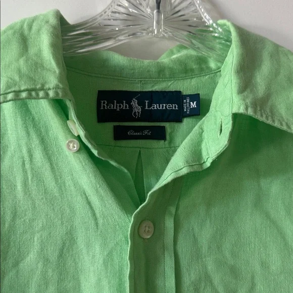 Ralph Lauren Men’s Classic Fit Solid Green Linen Button-Down Shirt size Medium - Picture 6 of 13